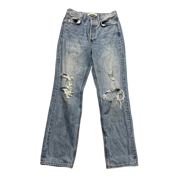 Denim Forum Denim - Denim Forum Joni High Rise Loose Distressed Denim Jeans Ripped Button Fly 26
